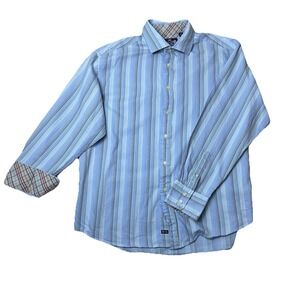 Robert Graham Mens XXL Blue‎ Striped Button Down Shirt Long Sleeve Flip Cuff